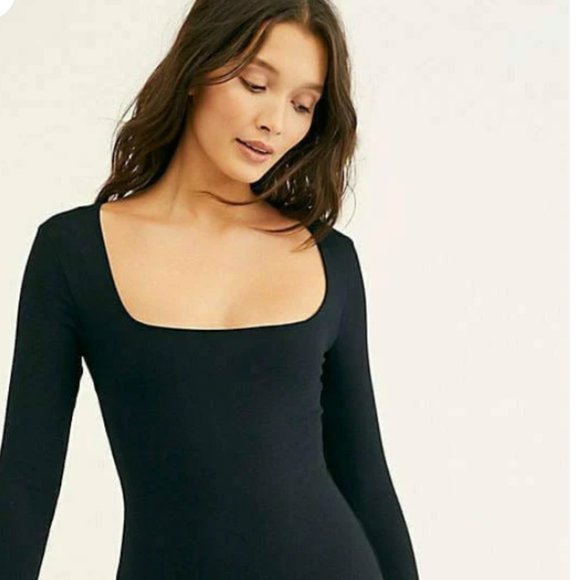 NWT Free People Truth Or Square Duo Bodysuit Small Black - Picture 1 of 9